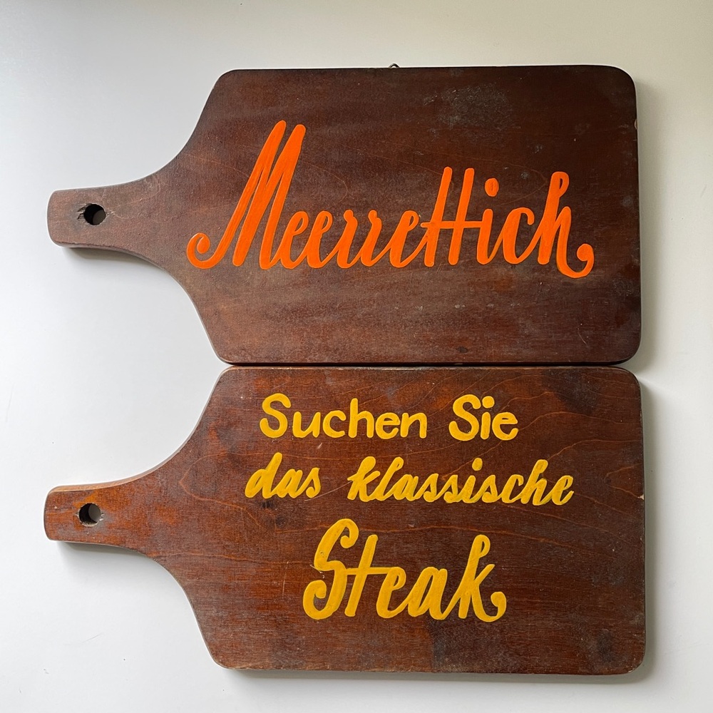 Vtg German Wooden Cutting Board Set Meerrettich Steak